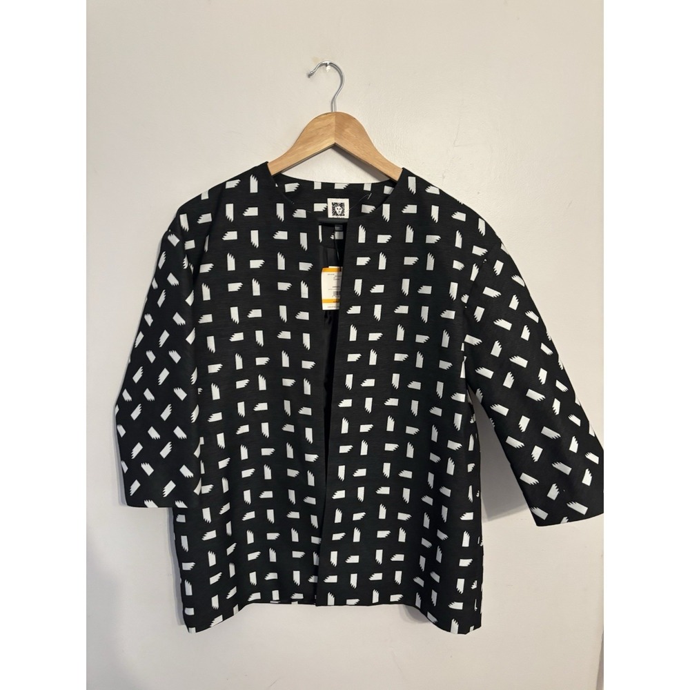 Anne Klein Women's Black White Patterned Open 3/4 Sleeve Jacket Size S New $159